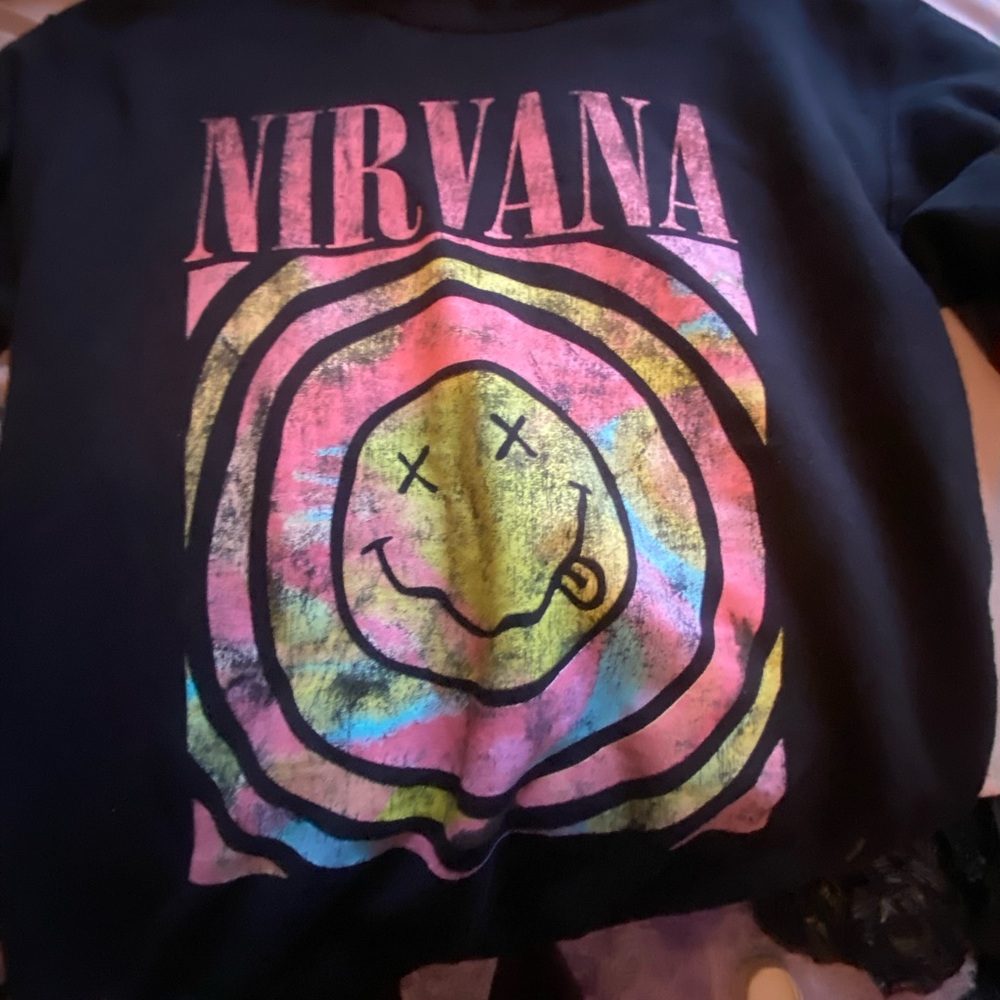 NIRVANA Black and Pink Hoodie Iconic Smiley Design